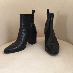 Dune London Faux Croc Black Leather Booties